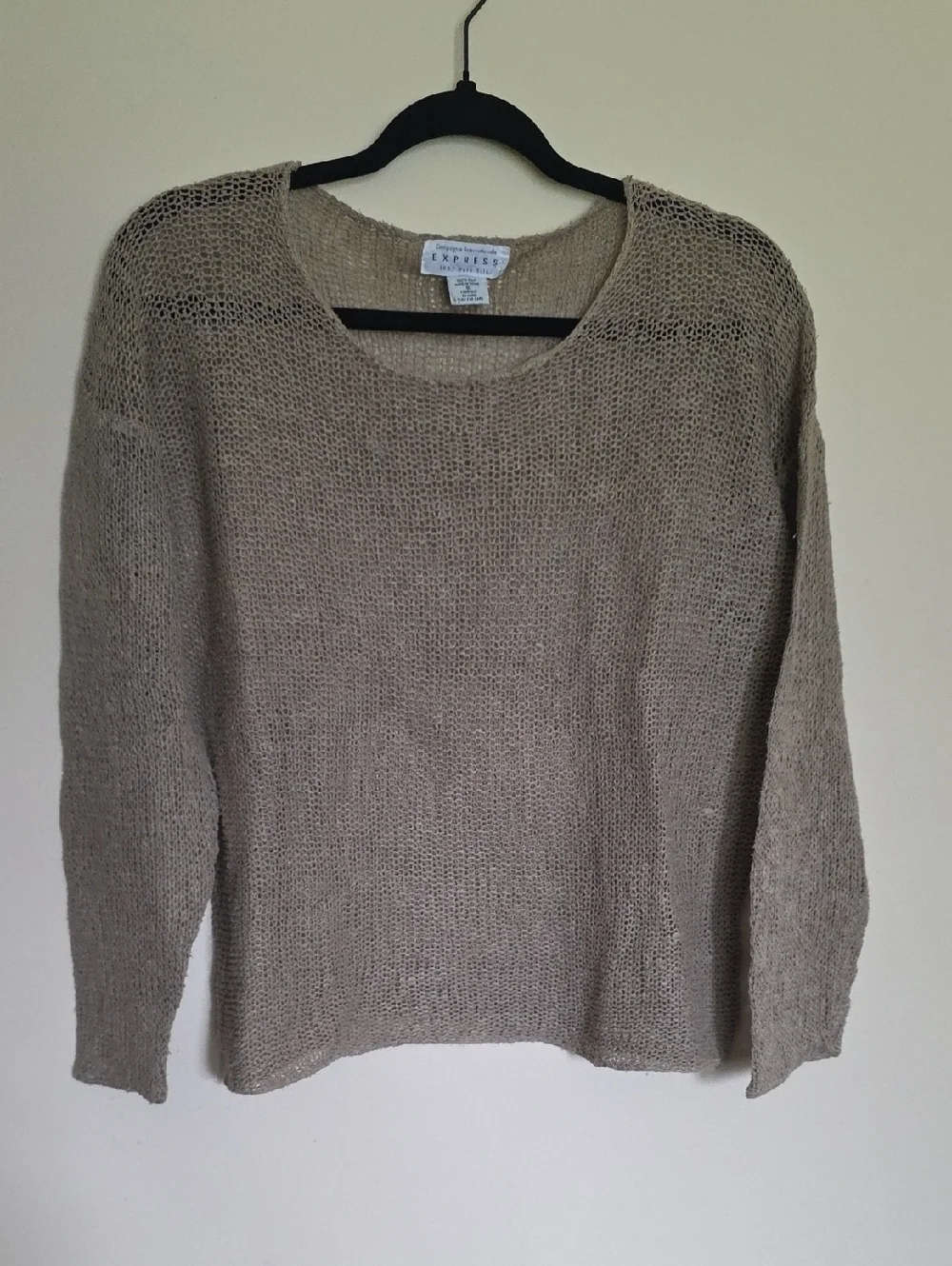 Express Open-Weave Crewneck Silk Sweater in Taupe